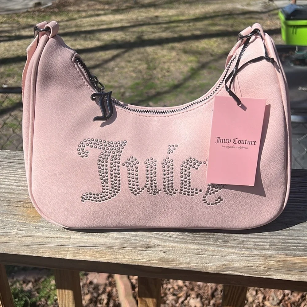 Juicy Couture Pink zip top Obsession Handbag with rhinestone logo